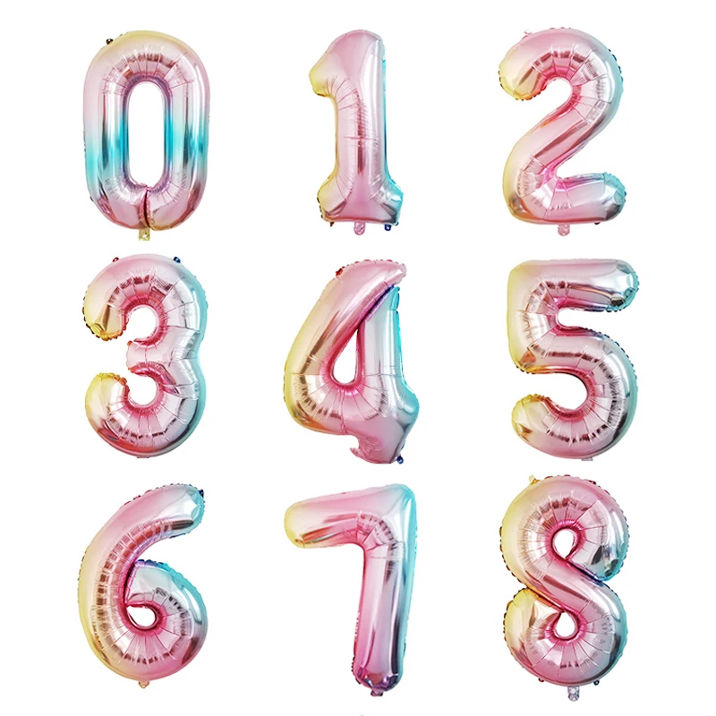 32inch Rainbow Number Balloons Gradient color Birthday Wedding Party Decoration Digital Balloon Number Air Ballon Globos
