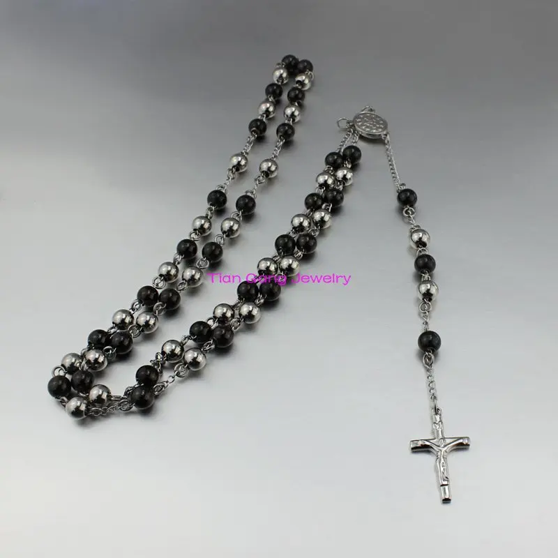 Stainless Steel Catholic Religous Rosary Cross Necklaces Beads For Men Women Jewelry, Wholesale 5pcs/lot Free Shipping