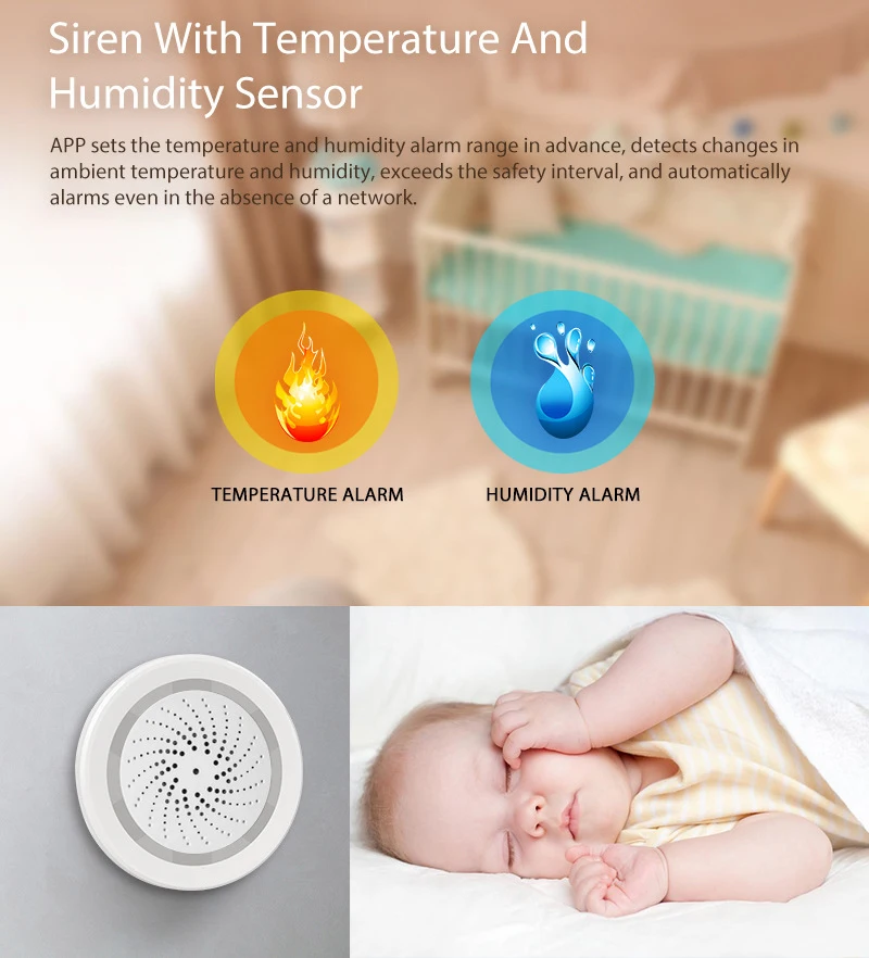 Alexa Compatible WiFi Siren Alarm with Temperature and Humidity Sensor IFTTT Support Smart Life Remote Control Home Security