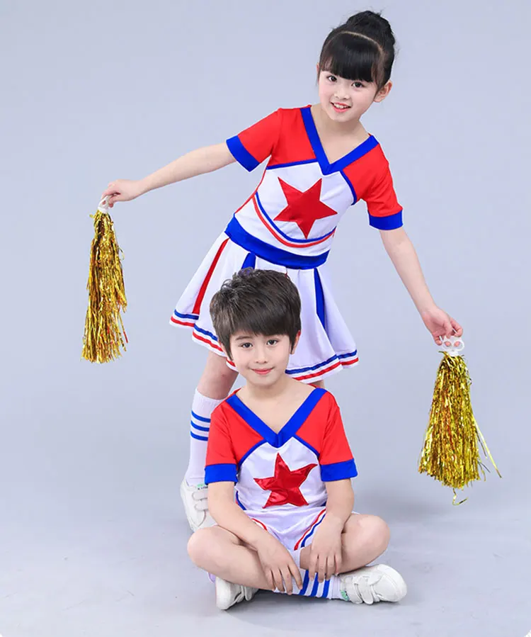 Boy Cheerleaders Suit For Boys School Uniforms Cheer Team Uniforms Pentagram Competition Costume Sets Girls Cheerleading Suits