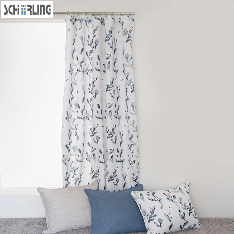 

Europe Design Polyester and Cotton Fabric Curtains with Leaves Printed French Window Curtains White Green Color decoration