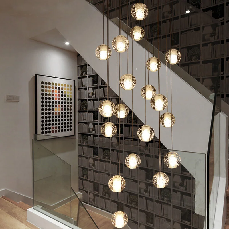 

Luxury Modern Chandelier Lighting Large Staircase LED Crystal Lamp Fixtures Polished Steel Hanging Lustre Cristal