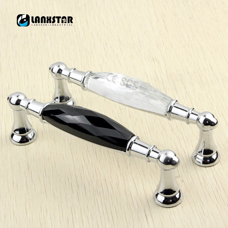 128mm Pitch Bridge Zinc Alloy Handles In Chrome Faces Black Crystal Pull Handle Knobs