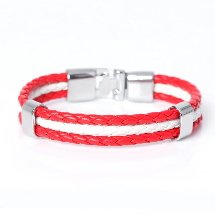 TYO New Fashion Braided Surfer Bandage National Spain Flag Leather Bracelets Trendy Sporty Friendship Bangles For Men Women