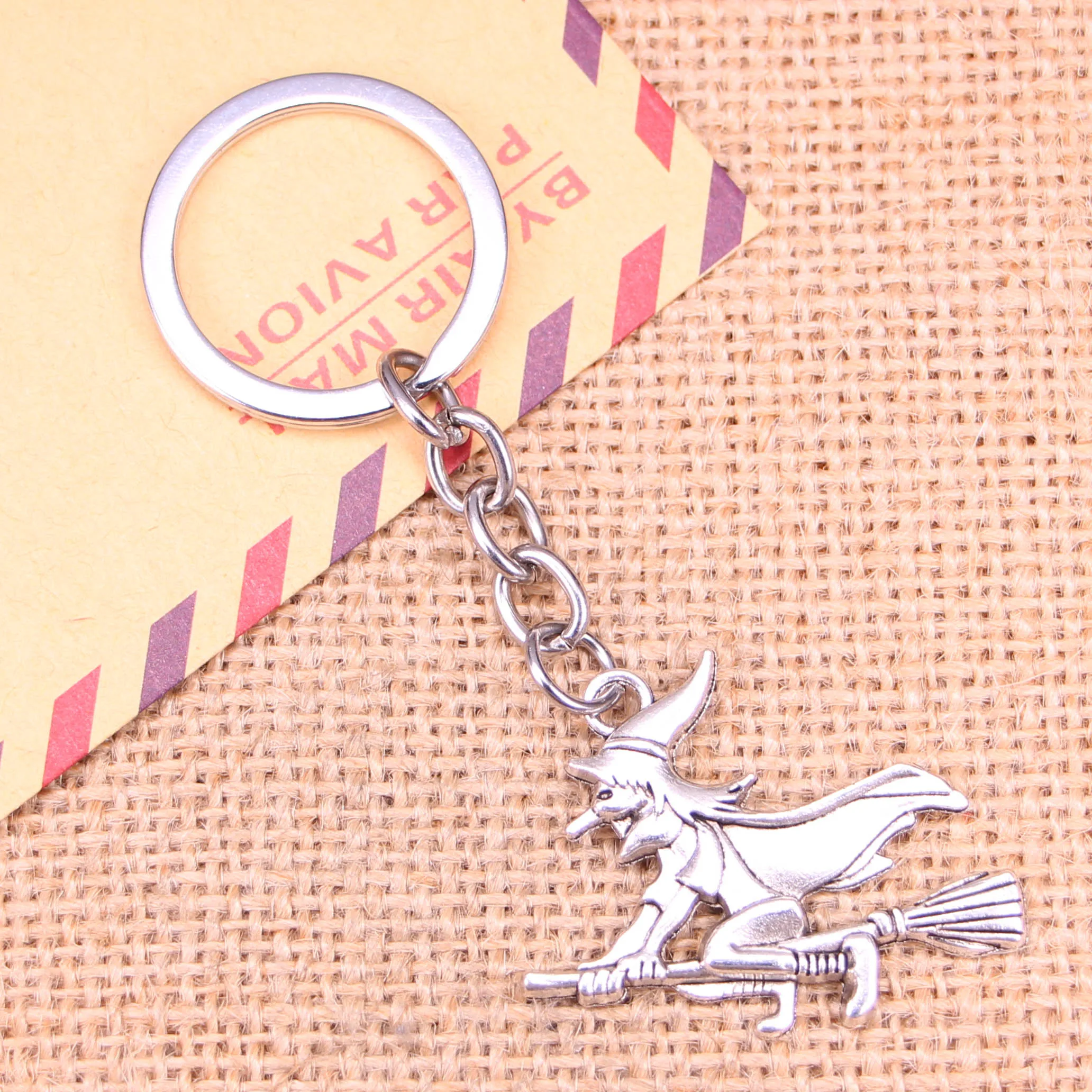 20pcs New Fashion Keychain 36x34mm witch on broomstick halloween Pendants DIY Men Jewelry Car Key Chain Souvenir For Gift