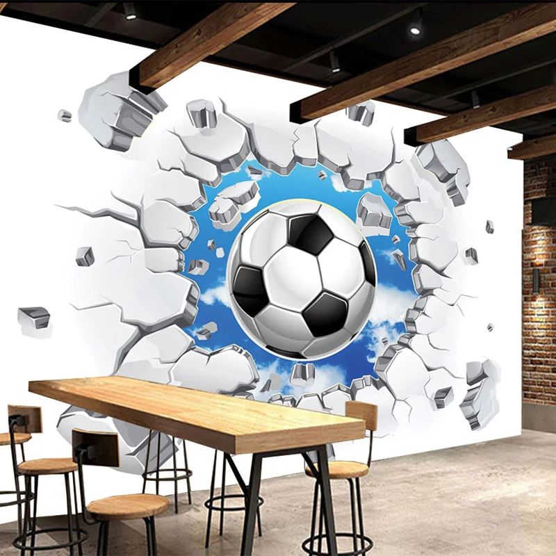 Custom 3D Mural Wallpaper Modern Simple Football Broken Wall Photo Wall Poster Kids Bedroom Living Room Creative Decor Sticker