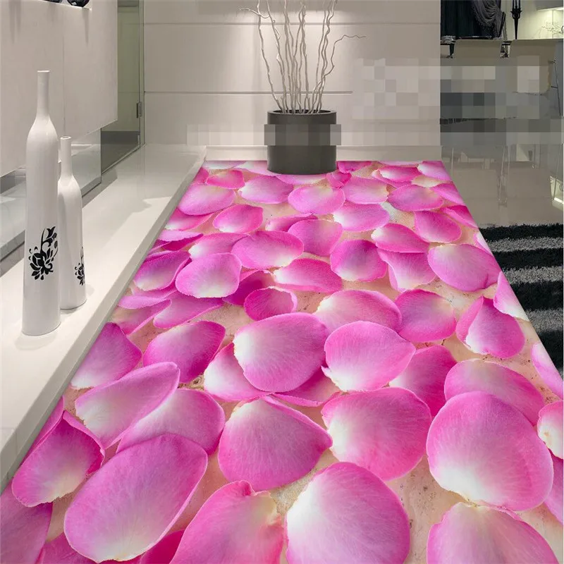 beibehang  3D floor painting bathroom mural Romantic pink petals non-slip waterproof thickened self-adhesive PVC Wallpaper