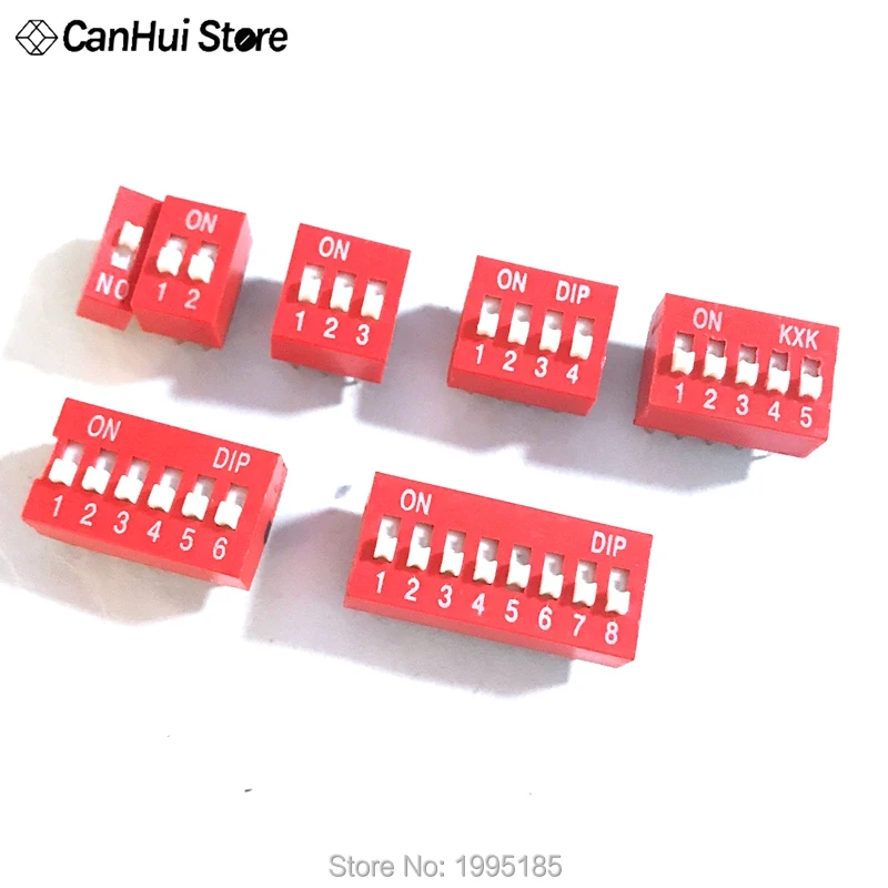 10pcs Slide Type Switch Module 1 2 3 4 5 6 7 8 PIN 2.54mm Position Way DIP Red Pitch Toggle Switch Red Snap Switch Dial Switch