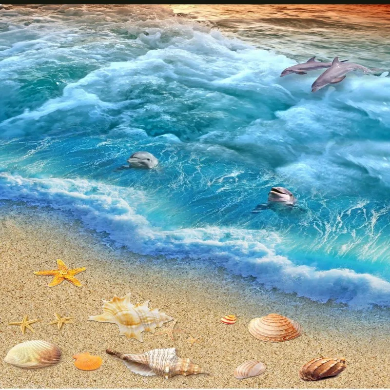 wellyu Custom flooring wallpaper 3d stereo dolphin marine bathroom mural PVC PVC wallpaper floor painting