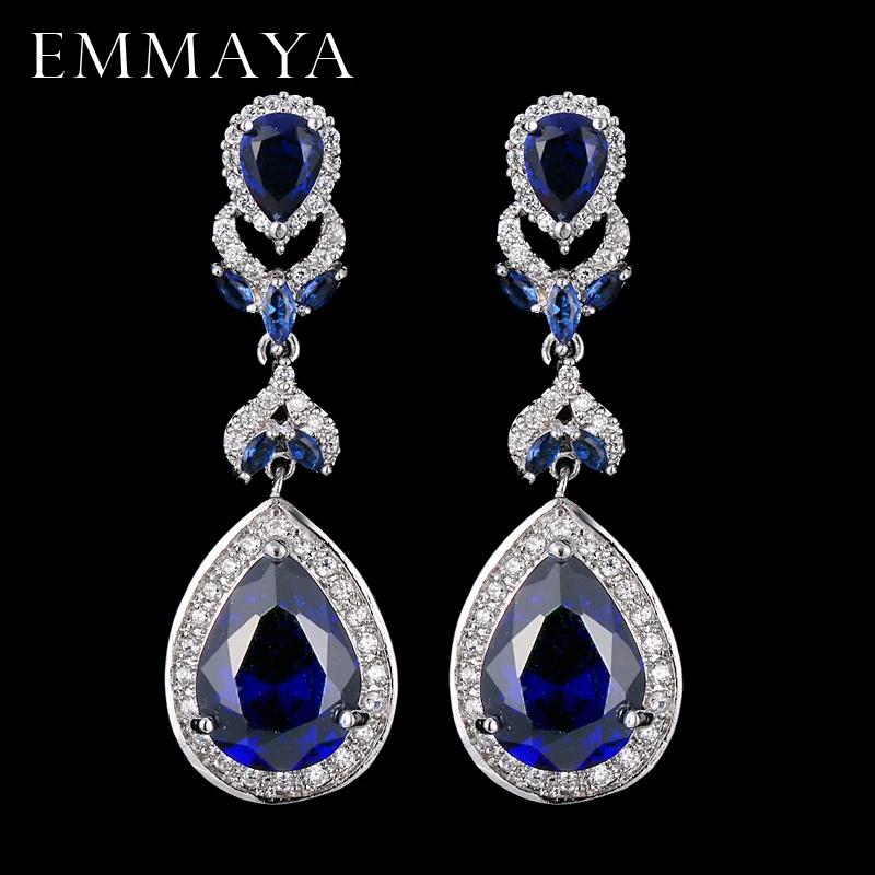 EMMAYA Fashion Deisgn Geometry Silver Color Blue Cz Drop Earrings For Women Long Earrings On Valentine\'s Day