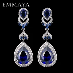 EMMAYA Fashion Deisgn Geometry Silver Color Blue Cz Drop Earrings For Women Long Earrings On Valentine's Day