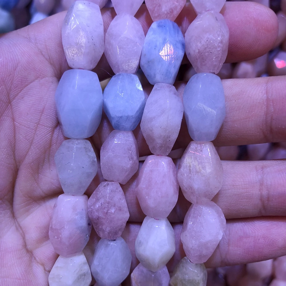 Wholesale 2strings Natural Multi Morganite Gem Stone Faceted Nugget Beads,Genuine Gem Jewelry Making Beads,15.5