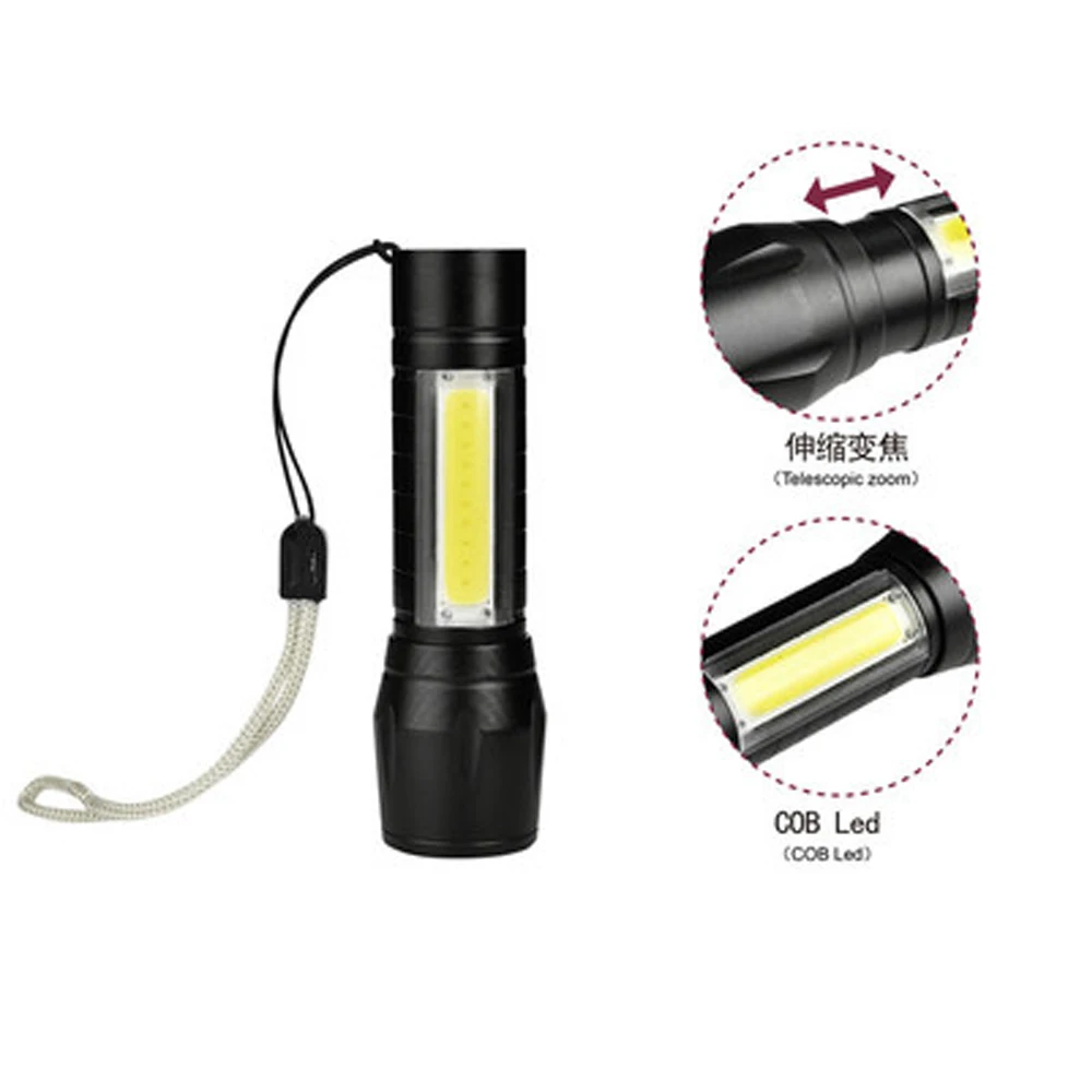 Mini linterna LED COB USB, linterna recargable con enfoque de Zoom, funciona con batería integrada, Cable USB con caja