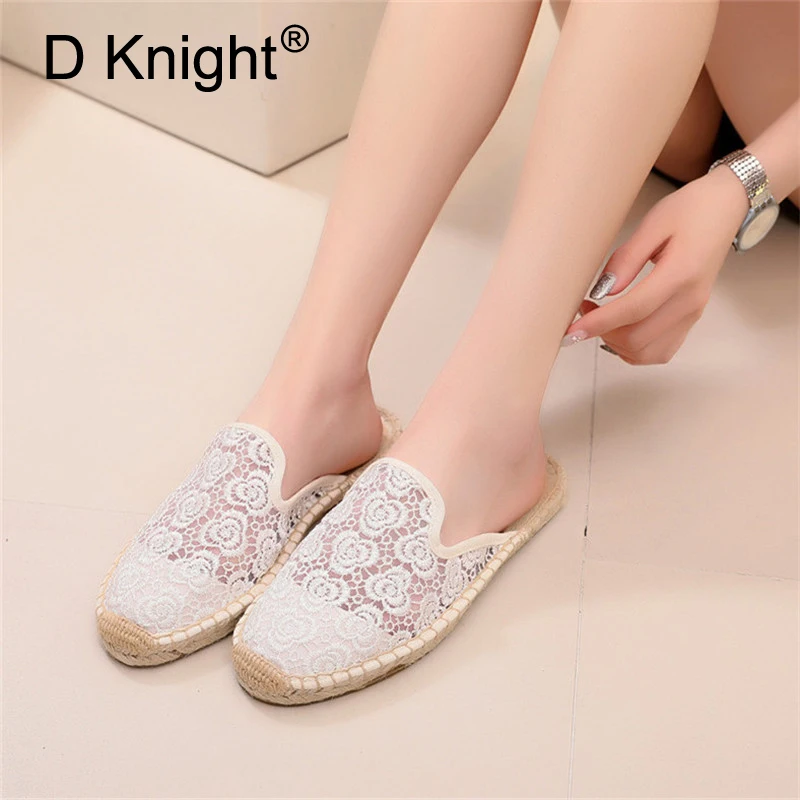 Summer Lace Espadrilles Flat Shoes Women Casual Fisherman Flats Ladies Breathable Lightweight Lazy Loafers New Female Hemp Shoes