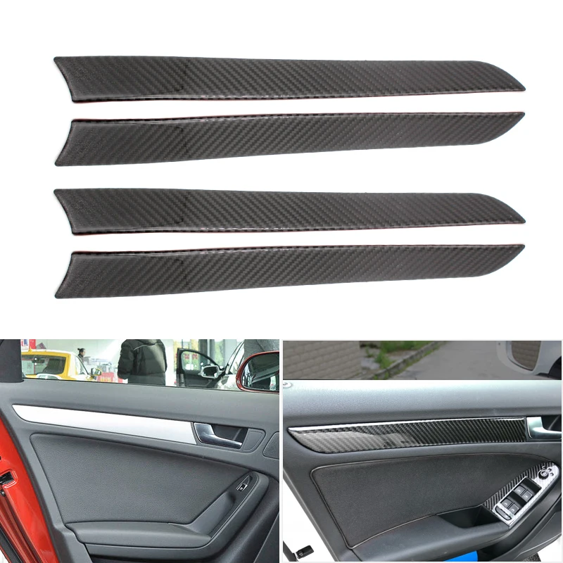 4pcs Real Carbon Fiber Interior Window Door Panel Trim Cover Inner Sticker Strip for Audi A4 B8 A5 2010 2011 2012 2013 - 2016