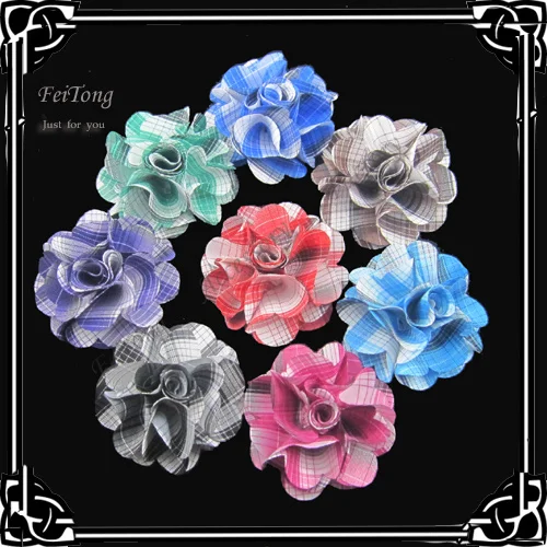 Free shipping!24pcs/lot 2.3 inch  New   plaid  fabric flowers   8colors for your choice