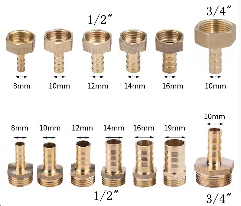 

4 шт. медный фитинг 8-16 мм шлангов x 1/2 "Мужской BSP Длина 32 мм латунный колючий фитинг соединитель Адаптер