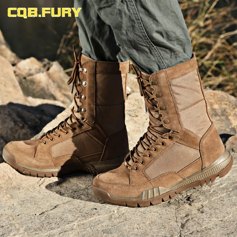 

CQB.FURY Autumn Mens Extra Light Leather Desert Sand Tactical Cow Suede Lace-up Boots size38-46