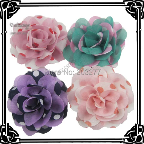 Free shipping!24PCS/LOT  6cm New chiffon polka dots flowers silk flower girl  Corsage