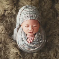 Vintage Colorful Newborn Jersey Wraps Knitted Sweater Wrap Set Newborn Hat Sweater Fabric Neutral Baby Outfit Photography Props