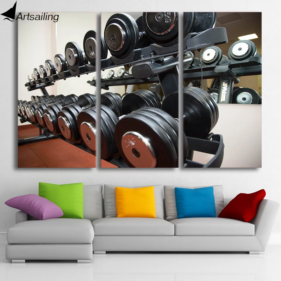 Lienzo impreso en HD de 3 piezas para gimnasio, equipo de fitness, póster, pintura, imágenes de pared para sala de estar y CU-1520C