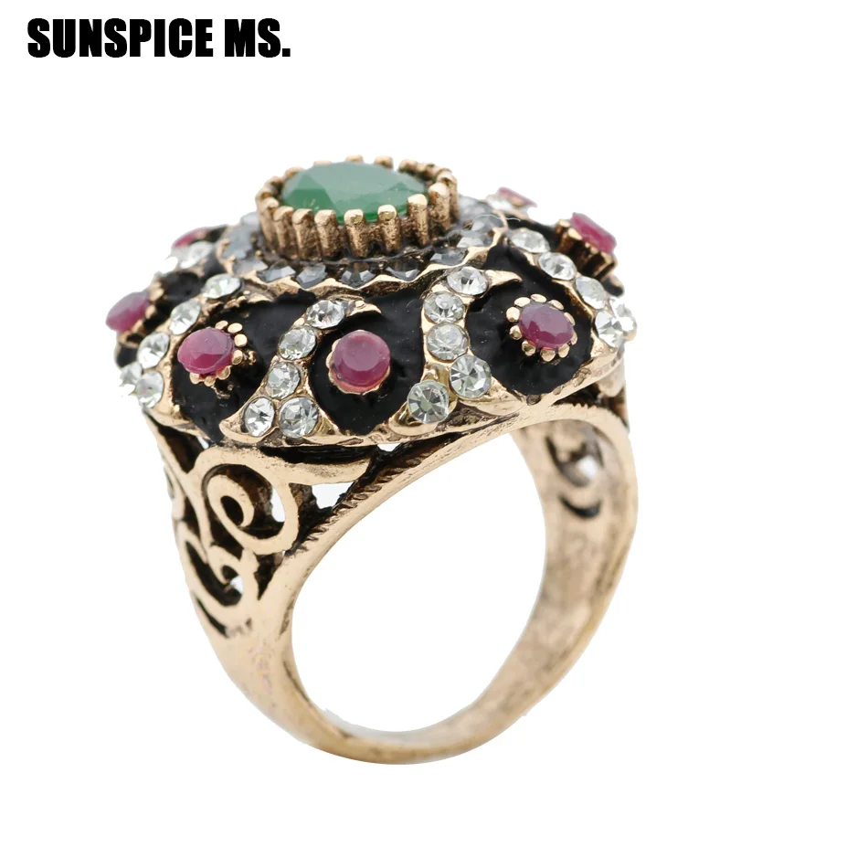 SUNSPICE MS.  Turkish Antique Rings For Women Gold Color Vintage Wedding Bands Ring Sets Engagement Indian Jewelry Crystal Gift