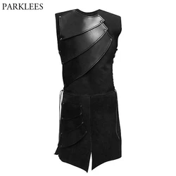 Mens Punk Rock Steampunk Long Waistcoat 2019 Brand Patchwork Front Split Medieval Cosplay Vest Men Gothic Chalecos Para Hombre