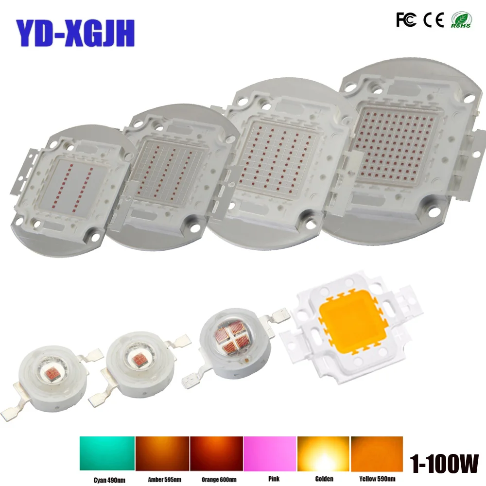 High Power LED COB Lamp SMD Bulbs Chip 1 3 5 10 20 30 50 100W Yellow Orange Pink Amber Golde Cyan 1 3 5 10 20 30 50 100W Watt