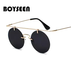 BOYSEEN Modern Style Sunglasses Metal Round Rimless Sun Glasses Brand Designer Glasses Super Light Coating Lens UV400