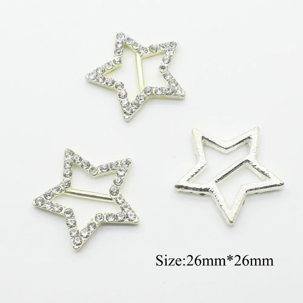 33mm/ 26mm 10Pcs Metal diamond buckles Star-Shaped DIY Crystal invitation card decoration Wedding Ribbon Slider Hair Accessories