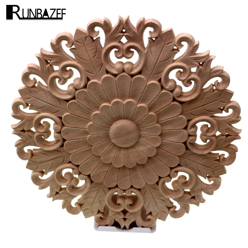 RUNBAZEF Boutique Lots Wood Carved Onlay Applique Unpainted Flower Walls Cabinets Door Vintage Home Decoration Accessories Decor