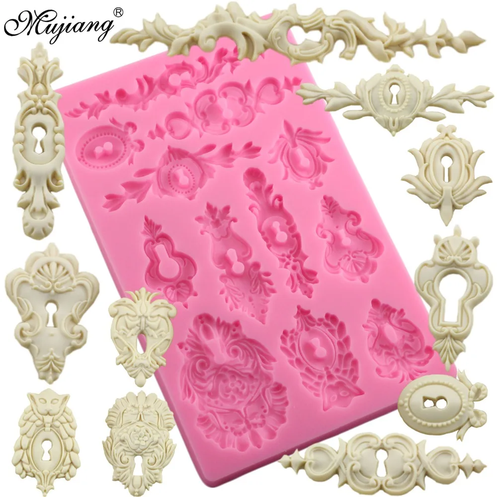 DIY European Flower Pattern Cake Border Silicone Mold Baroque Scroll Relief Fondant Cake Decorating Tools Candy Chocolate Mould