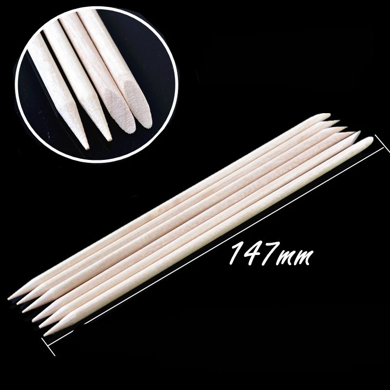 100 X Nail Art Cuticle Pusher 147MM Two Way Natural Orange Wood Stick Cuticle Remover DIY Manicure Care Tools Sets Professional