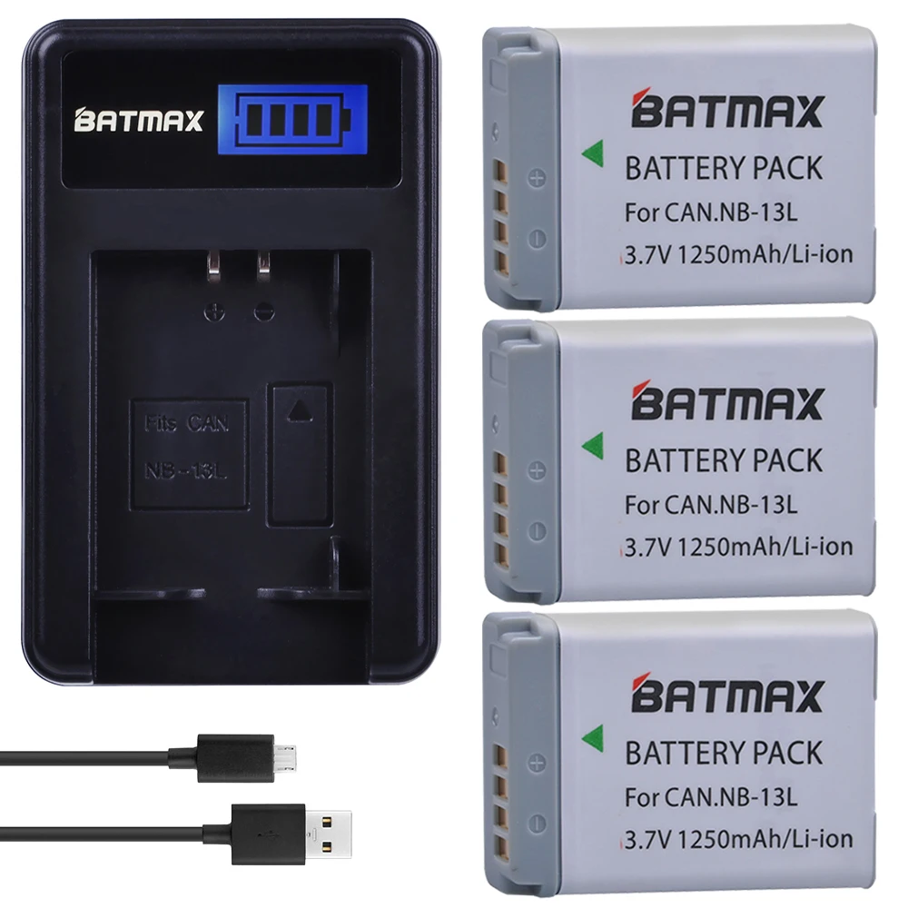 

3Pc 1250MaH NB-13L NB 13L Battery + USB LCD Charger for Canon PowerShot G5 X G5X G7 X G7X G7 X Mark II G9 X G9X SX720 HS Cameras