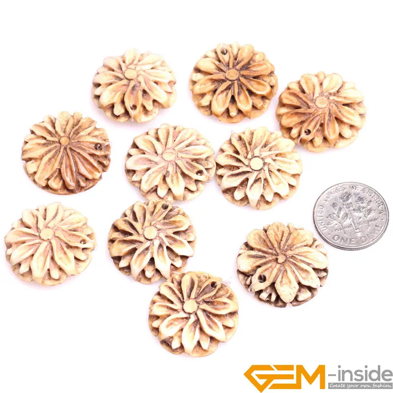 21x21mm Large Cream White Plants Daisy Carved Bone Cabochon Beads Bulk 10 Pcs For Jewelry Making Free Shipping