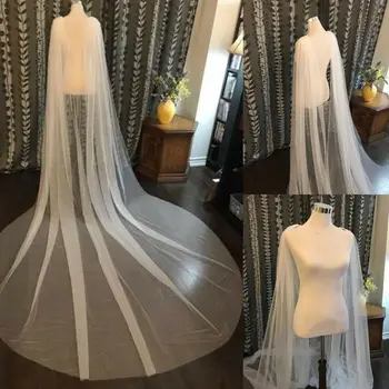 Eenvoudige Vrouwen Nieuwe Wedding Mantel Bridal Capes Tulle Wit Ivoor Jassen Lange Trein Shawl Schouder Accessoires Custom Made Jacket