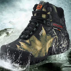 Men  camouflage waterproof canvas hiking boot male Anti-skid Wear resistant fishing zapato climbing plus size high shoes