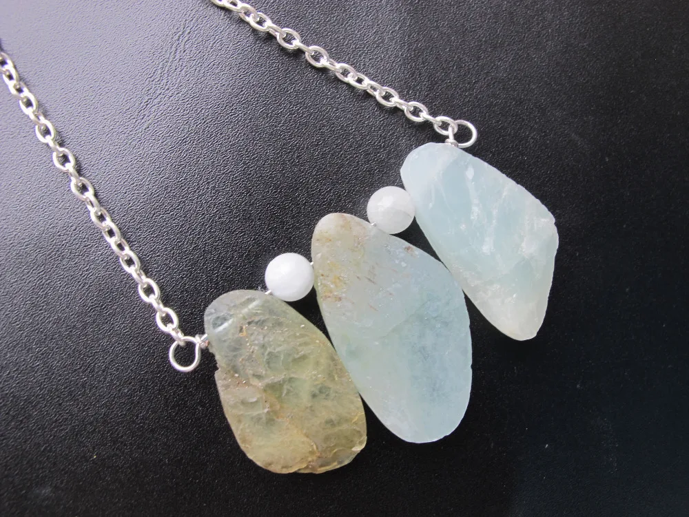 New Arrived!Natural Aquamarine Roungh Stone Pendant Necklace Gem stone Aqua Jewelry necklace 2pcs/lot