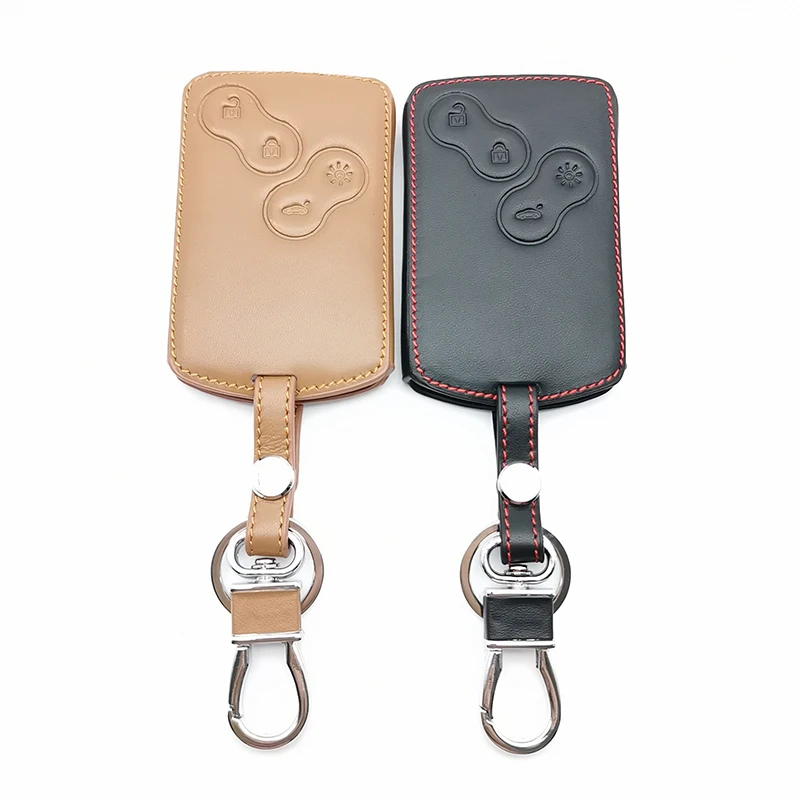 4 Button Car Leather Key Cover Protector Holder for Renault Clio Megane Logan 2 3 Scenic Koleos Card Keychain Case