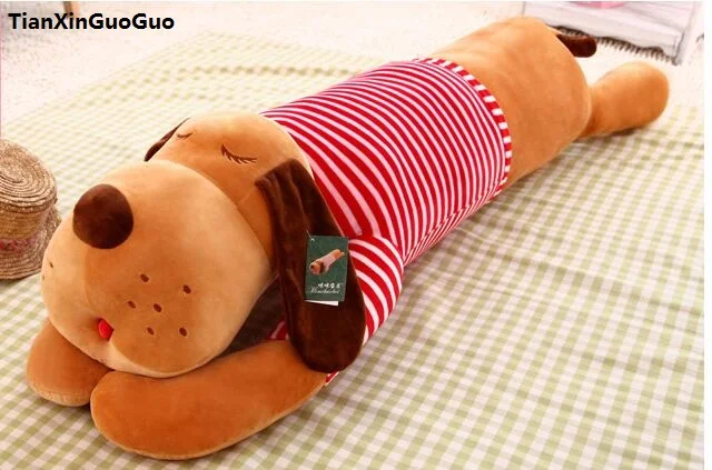 stuffed toy large 110cm brown sleeping dog plush toy dressed red cloth soft doll hugging pillow birthday gift s1043