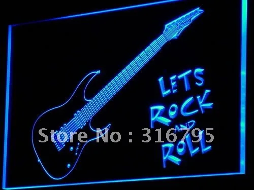 i796 Guitar Let's Rock n Roll Music LED Neon Light Light Signs On/Off Switch 20+ Colors 5 Sizes