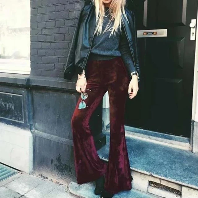 BKLD 2023 Fashion Velvet Pants Women Autumn Winter Flare Pants High Waist Trousers Street Style Pants Bottoms Women Flare Pants