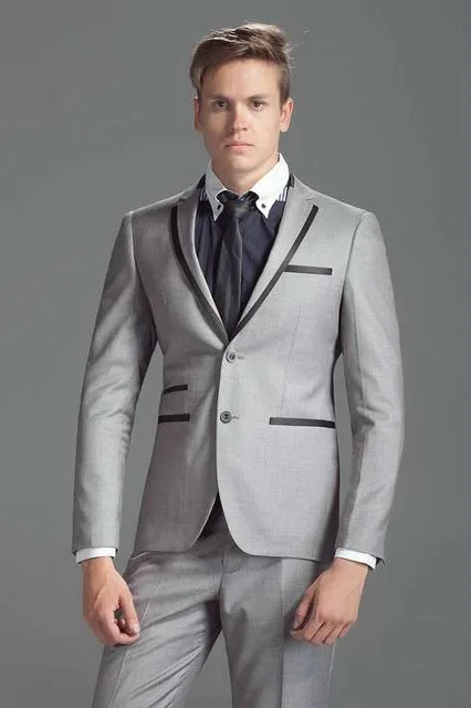 

High Quality Two Buttons Light Grey Groom Tuxedos Notch Lapel Groomsmen Mens Wedding Suits Blazers (Jacket+Pants+Tie) W:663