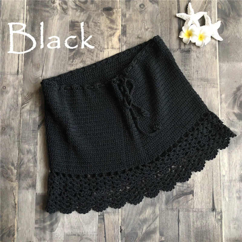 Elegant Handmade Cotton Crochet Mini Skirts Women Summer High Waist Bow Tie Skirt Ladies Beach Bikini Bottoms Saias 2020