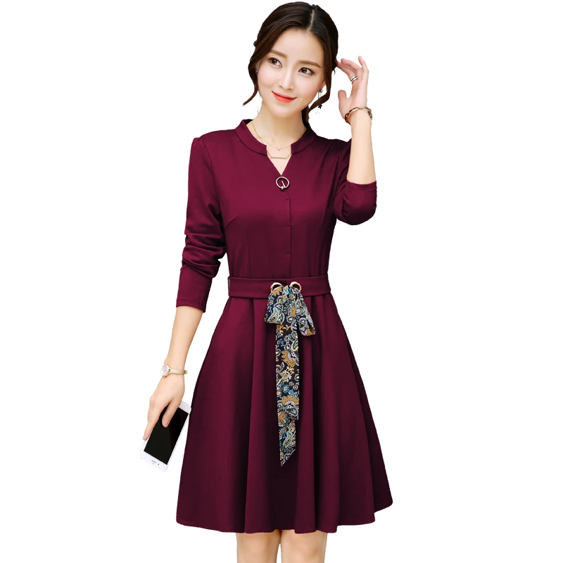 

Spring and Autumn winter new Korean waist big swing fashion dress casual fashion A-line bottoming dress