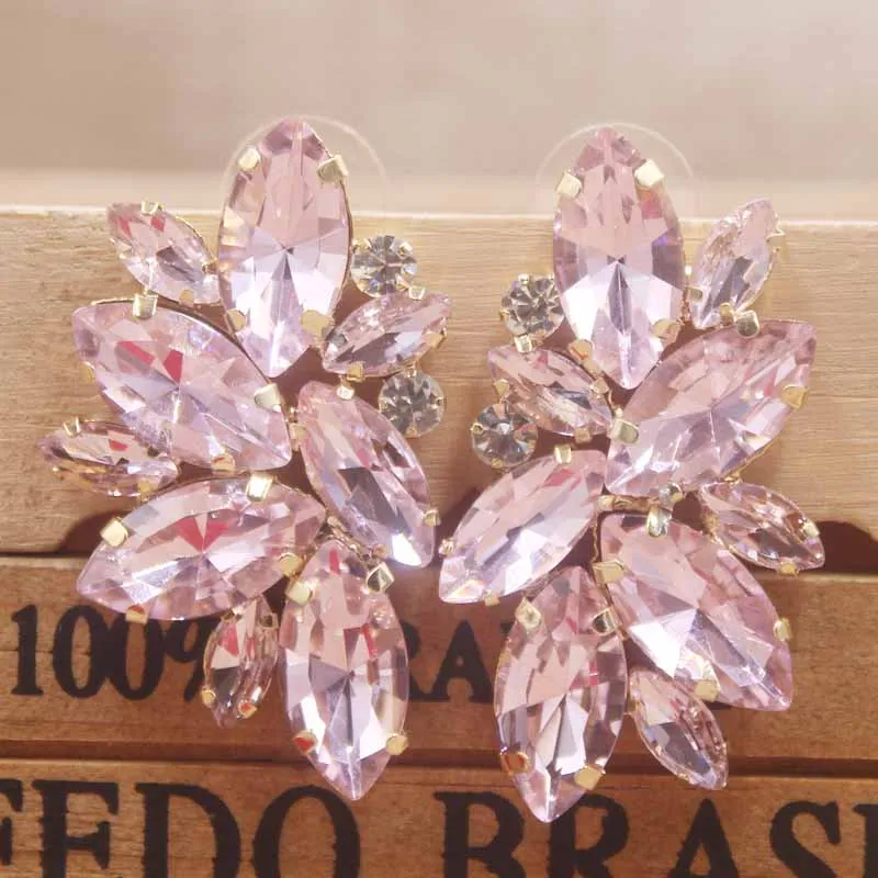 Zerong PInk rhinestone stud gold crystal silver rose women blue/red color wedding /party earring