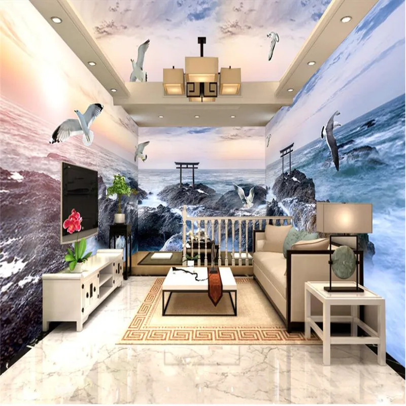 beibehang Custom wallpaper wall paper background large mural painting the living room TV seagull scenic sea reef 3D mural