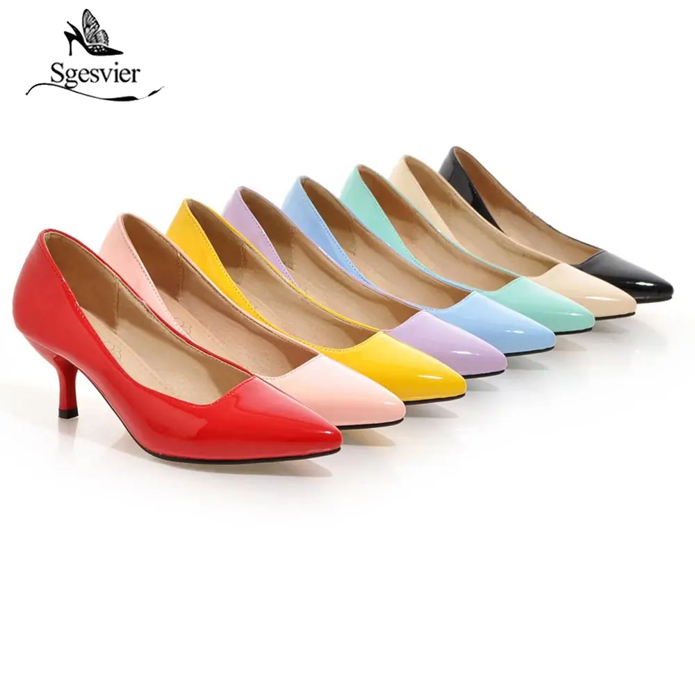 SGESVIER Large size 33-48 New fashion high heels shoes pointed toe classic women pumps candy color party wedding shoes drop ship