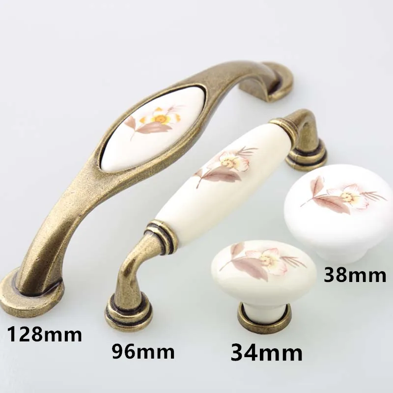 

Rural painting ceramic drawer cabinet knobs pulls 96mm 128mm bronze dresser door handle retro fashion furniture handles 5" 3.75"