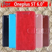 For Oneplus 5T Case Cover Original PU Leather Kickstand Flip Case Silicone TPU Back Hard Metal 5.0 Capas For Oneplus 5T